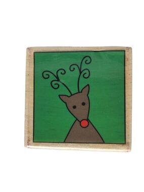 Hampton Art Rubber Stamp Christmas Reindeer Mounted 2" X 2"